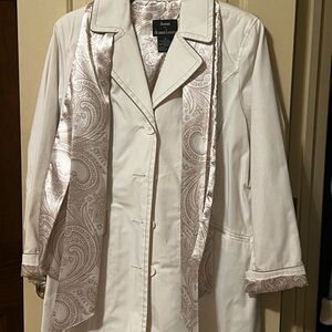 Dennis Basso Cream Trench Coat with Paisley Scarf